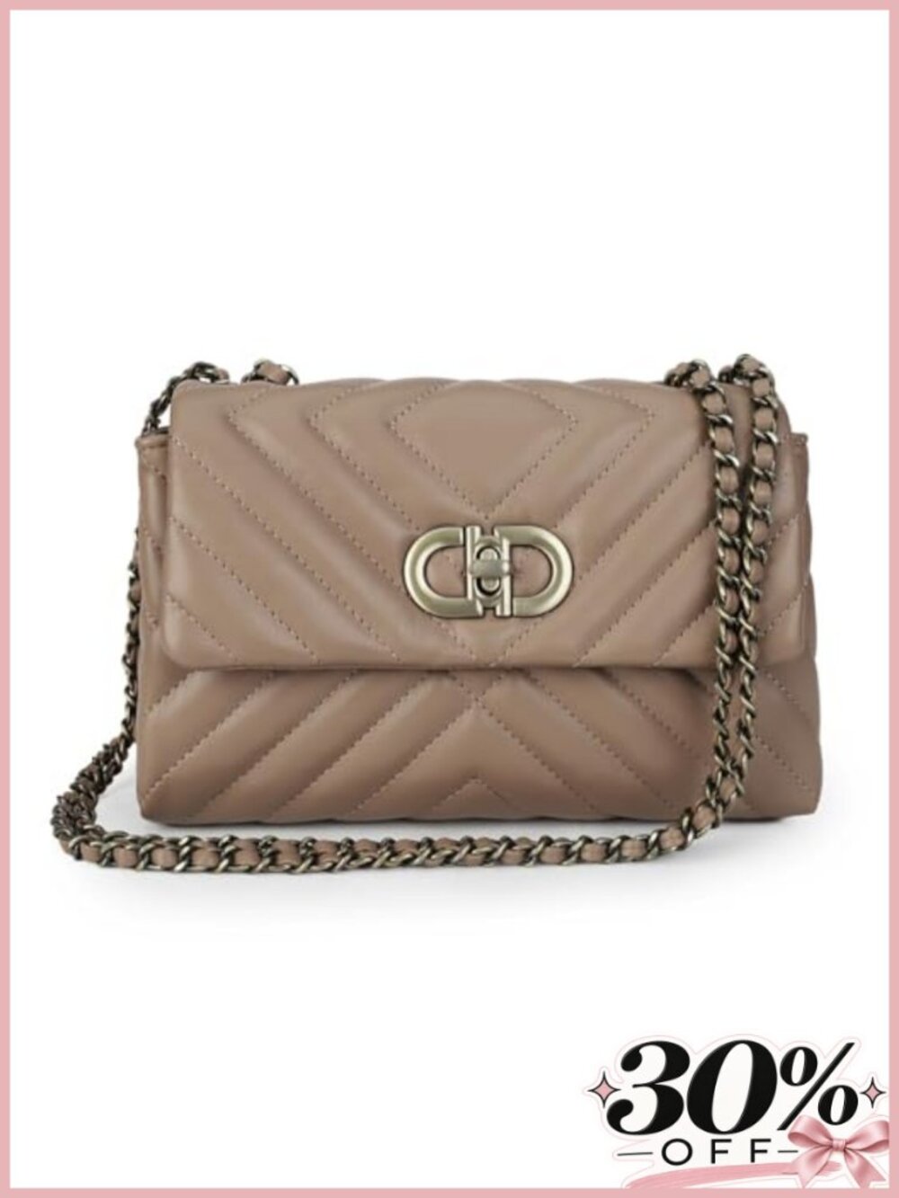 Quilted Faux Leather Crossbody Bag Convertible Chain Strap